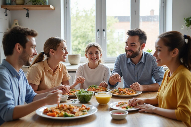 Healthy family eating together